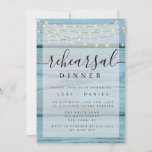 Blue Wood Boho Lights Rehearsal Dinner Invitations Kaart<br><div class="desc">Hoge kwaliteit en aanpasbaar!</div>