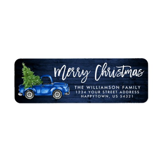 Blue Wood Brush Script  Truck Kerstmis Etiket (Voorkant)