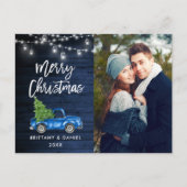 Blue Wood Brush Script Truck Lights Kerstmis Briefkaart (Voorkant)