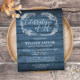 Blue Wood Celebration of Life Funeral Invitation Aankondigingskaart