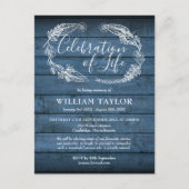 Blue Wood Celebration of Life Funeral Invitation Aankondigingskaart (Voorkant)