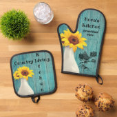 Blue Wood Daisy Ovenwant & Pannenlap Set (Top down)