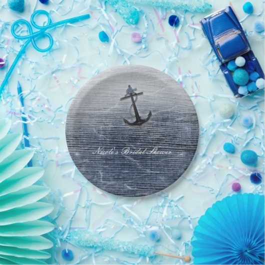 Blue Wood Elegant Nautisch Strand Zee Party Custom Papieren Bordje (Feest)