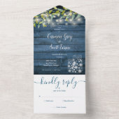 Blue Wood Foliage String Lights Mason Jars Wedding All In One Uitnodiging (Binnen)