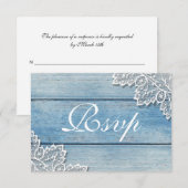 Blue Wood Grain and Lace Rsvp Card Informatiekaartje (Voorkant / Achterkant)
