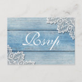 Blue Wood Grain and Lace Rsvp Card Informatiekaartje (Voorkant)