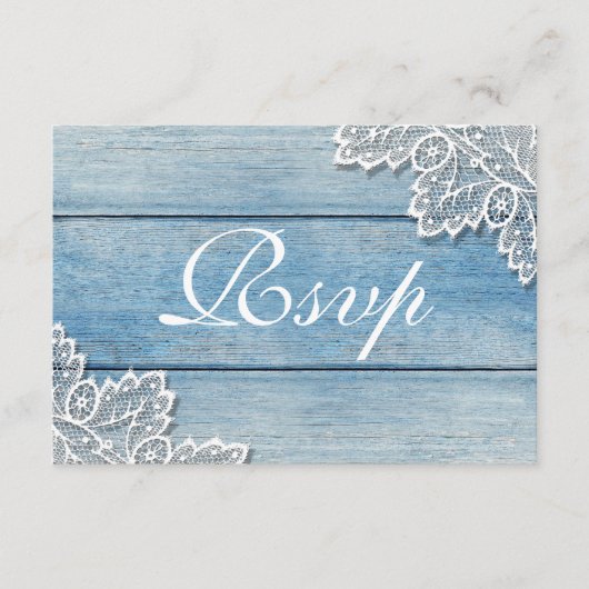 Blue Wood Grain and Lace Rsvp Card Informatiekaartje (Voorkant)