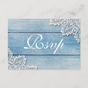 Blue Wood Grain and Lace Rsvp Card Informatiekaartje