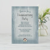 Blue Wood Housewarming Party Invitations Shabby Kaart (Staand voorkant)