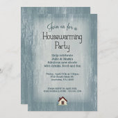 Blue Wood Housewarming Party Invitations Shabby Kaart (Voorkant / Achterkant)