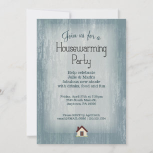 Blue Wood Housewarming Party Invitations Shabby Kaart