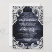 Blue Wood Lace Custom Photo Weddenschap After Part Kaart (Voorkant)