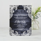 Blue Wood Lace Custom Photo Weddenschap After Part Kaart (Staand voorkant)