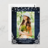 Blue Wood Lace Lights Foto Afstuderen Hartelijk da Briefkaart (Voorkant / Achterkant)