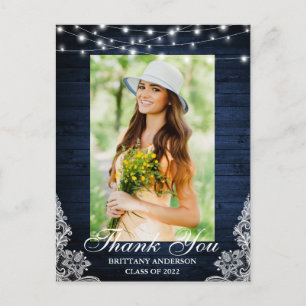 Blue Wood Lace Lights Foto Afstuderen Hartelijk da Briefkaart