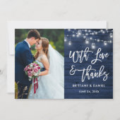 Blue Wood Lights Brush Script Love Bedankt Wedding (Voorkant)