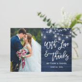 Blue Wood Lights Brush Script Love Bedankt Wedding (Staand voorkant)