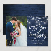 Blue Wood Lights Brush Script Love Bedankt Wedding (Voorkant / Achterkant)