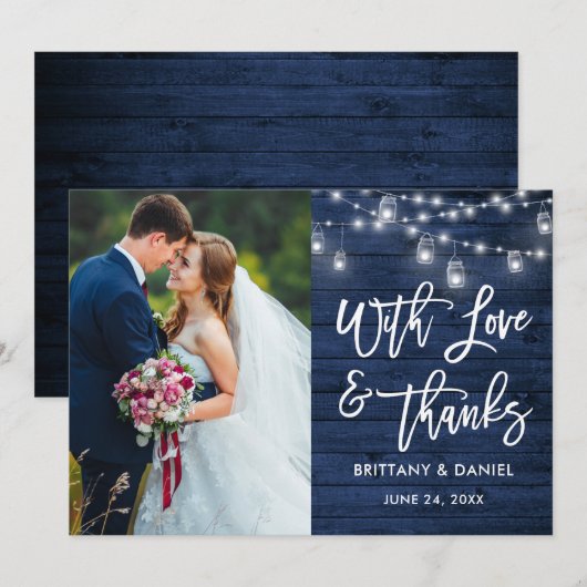 Blue Wood Lights Brush Script Love Bedankt Wedding (Voorkant / Achterkant)