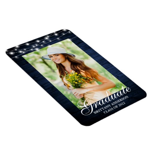 Blue Wood Lights Foto Afstuderen Aankondiging Magneet (Rechterzijde)