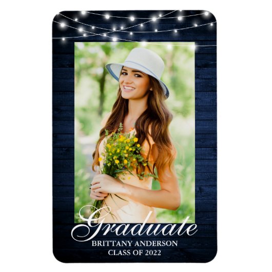 Blue Wood Lights Foto Afstuderen Aankondiging Magneet (Verticaal)