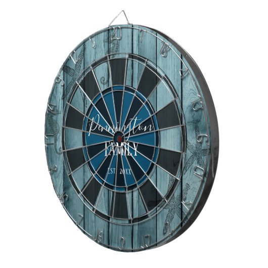 Blue Wood Ocean Life Custom name Dartbord (Voorkant Rechts)