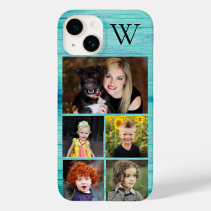Blue Wood Photo Collage Initiaal Case-Mate iPhone 14 Hoesje