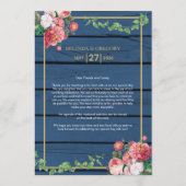 Blue Wood Rozen Gold Wedding Itinerary Programmakaart (Voorkant)