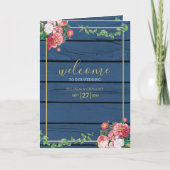 Blue Wood Rozen Gold Wedding Order of Service Programma (Voorkant)