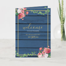 Blue Wood Rozen Gold Wedding Order of Service