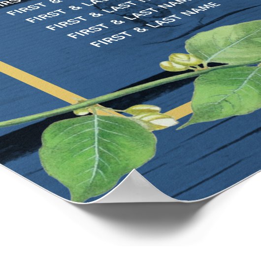 Blue Wood  Rozen Gold Wedding Seating Chart Poster (Hoek)