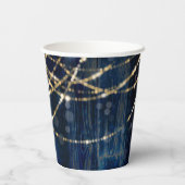 Blue Wood Rustic Sparkle Lights Wedding Papieren Bekers (Achterkant)