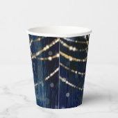 Blue Wood Rustic Sparkle Lights Wedding Papieren Bekers (Rechts)