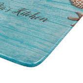 Blue Wood Seashells Custom Wording Snijplank (Hoek)