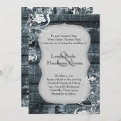 Blue Wood Shabby Lace Wedding Invitation Kaart (Voorkant / Achterkant)