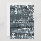 Blue Wood Shabby Lace Wedding Invitation Kaart (Achterkant)