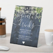 Blue Wood String Light Greenery Signature Drinken Reclamebord Met Voetstuk (Insitu)
