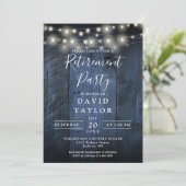 Blue Wood String Lights Pensioen Party Foto Kaart (Staand voorkant)