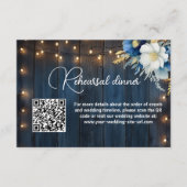 Blue Wood String Lights QR Code Repetitie Diner Informatiekaartje (Voorkant)