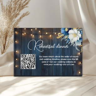 Blue Wood String Lights QR Code Repetitie Diner Informatiekaartje