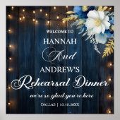 Blue Wood String Lights Repetitie Diner Welkom Poster (Voorkant)