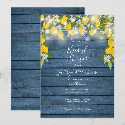 Blue Wood String Lights Vrijgezellenfeest Kaart (Voorkant / Achterkant)