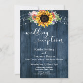 Blue Wood Sunflower Lights Weddenschap Receptie Kaart (Voorkant)