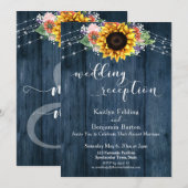 Blue Wood Sunflower Lights Weddenschap Receptie Kaart (Voorkant / Achterkant)
