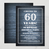 Blue Wood Surprise 60ste verjaardagsfeestje Kaart (Voorkant / Achterkant)