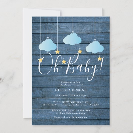 Blue Wood Twinkle Twinkle Oh Baby Baby shower Kaart (Voorkant)