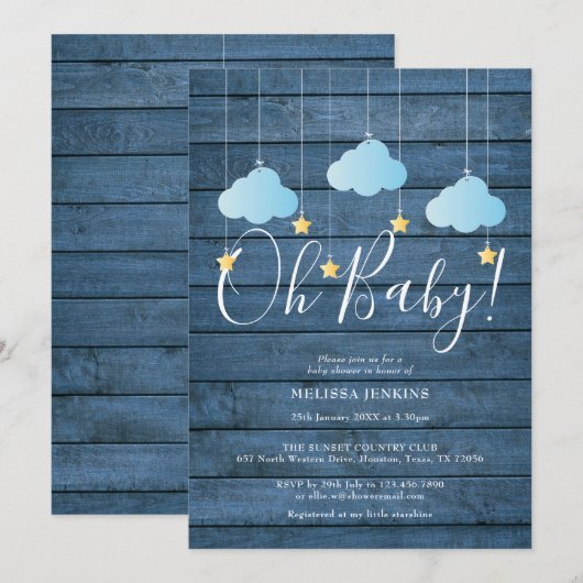 Blue Wood Twinkle Twinkle Oh Baby Baby shower Kaart (Voorkant / Achterkant)