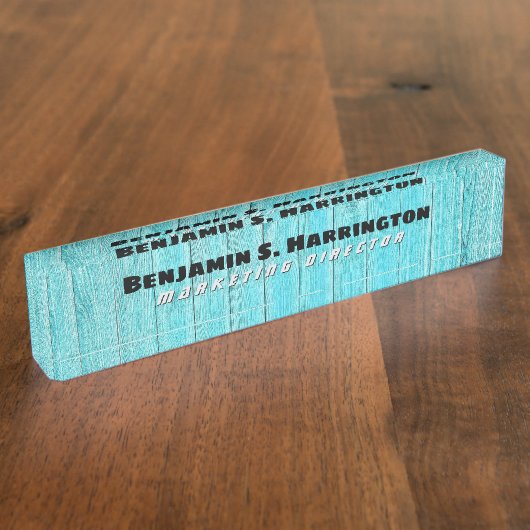 Blue Wood Vertical Slats Office  Naambordje (Zijkant)