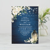 Blue Wood & White Roses Lantern Waterverf bruiloft Kaart (Staand voorkant)