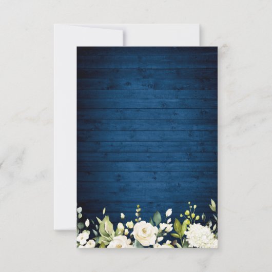 Blue Wood White Roses Rustic Light RSVP Card (Achterkant)
